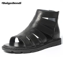 Rome Style Cross-tied Sandals Men Full Grain Leather White Hight Cut Sandals Zip Hollow Out Boys Trendy Summer Gladiator Shoes