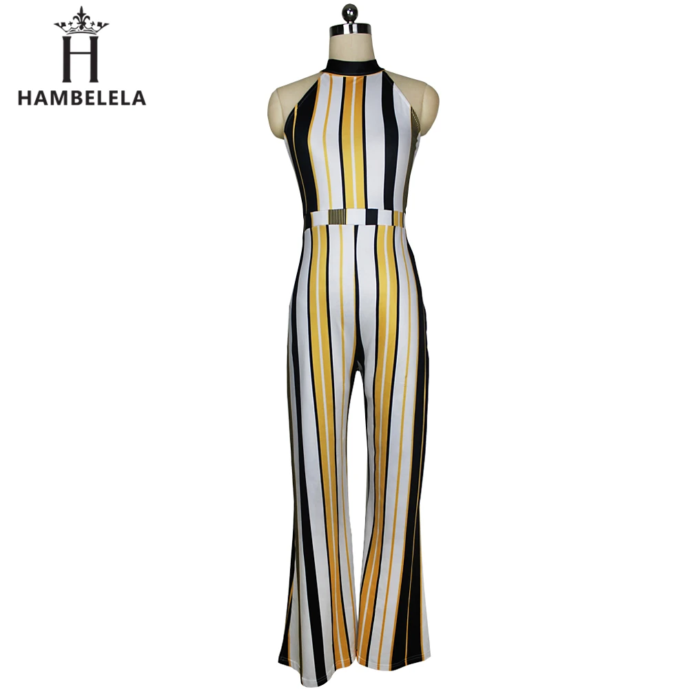 Hambelela Factory S-XXL Women Turtleneck Striped Loose Women Jumpsuit Sleeveless Top Long Wide Leg Pants Ladies Maxi Romper (6)