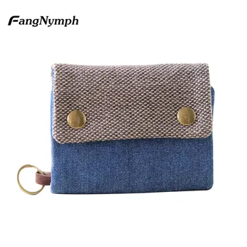 

Patchwork Women Canvas Short Wallet Girls Large Capacity Multifunction Purse Female Credit Card Holder Key Coin Bag