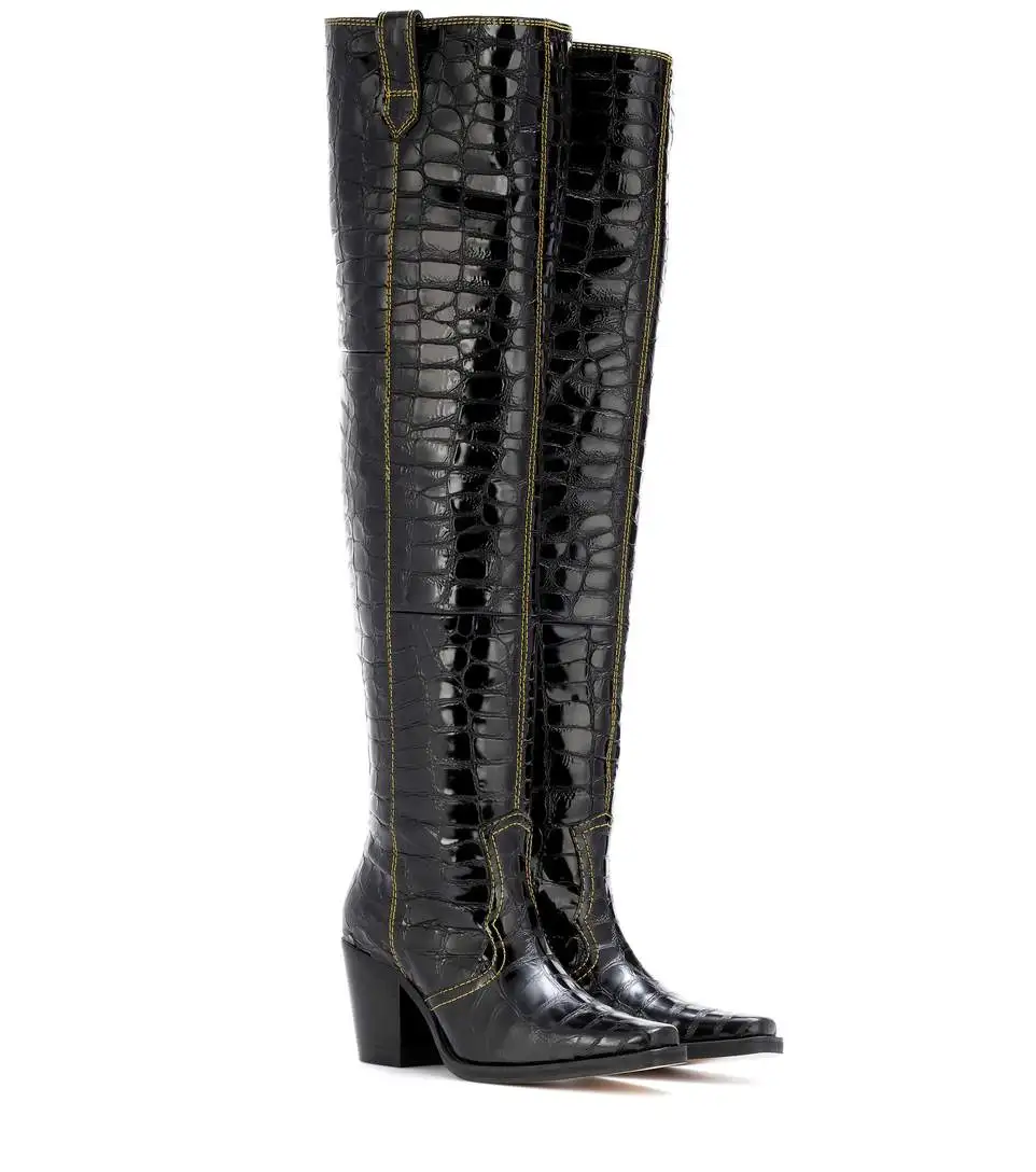 black over the knee cowboy boots