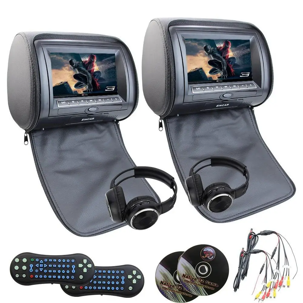 Автомобильный cd DVD palyer 2xподголовник Подушка монитор mp3/mp4/cd SD/USB 32 бит игры плеер FM ИК подголовник автомобиля+ 2 ИК наушники