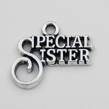 

RAINXTAR Alloy Family Charms In Special Sister Shape Wholesale Vintage Letter Charms 16*18mm 50pcs AAC212