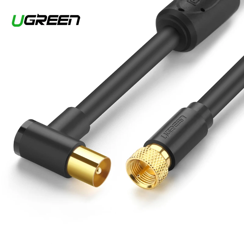 

UGREEN RF TV Aerial Coaxial Cable 90 Degree with Two Ferrite Cores for HDTV VCR DVD players satellite AV F-type coaxial cable