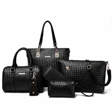 News 6 Bags Per Set Composite Handbag Knitting Female Bags PU Leather Lady Fashion Shoulder