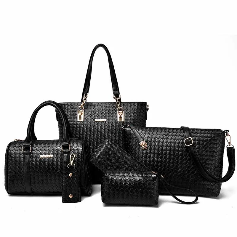 

2017 News 6 Bags Per Set Women Handbag Knitting Women Bags Pattern PU Leather Lady Fashion Shoulder Bags for Women