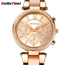 Venta caliente de Relojes moda mujer reloj 2016 ROLLSTIMI Rosa de Color de Oro De marca de lujo de Cuarzo-reloj montre femme orologi donna