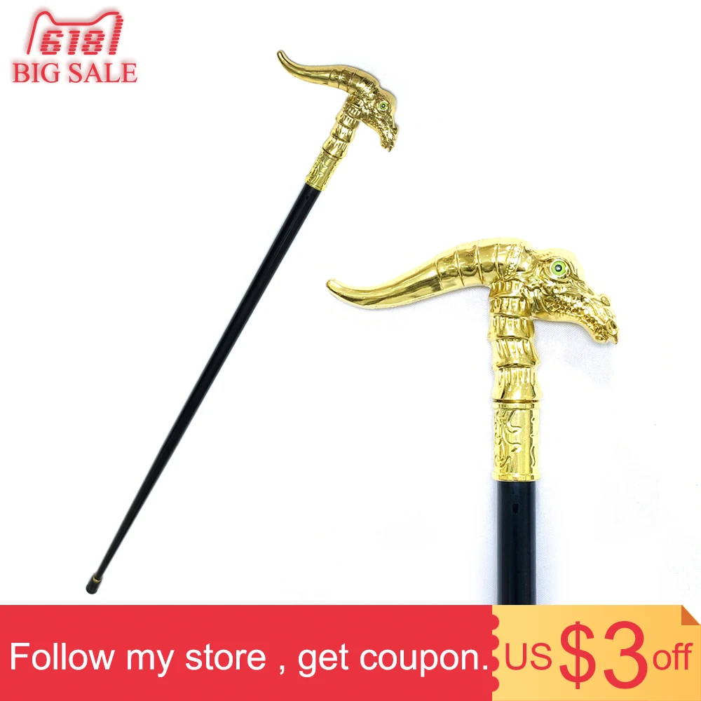 

Men Golden Walking Stick Cane Elegent Golden Fashion Men Hands Free Dragon Head Metal Gentle Walking Cane Canes Man Crutch 97cm