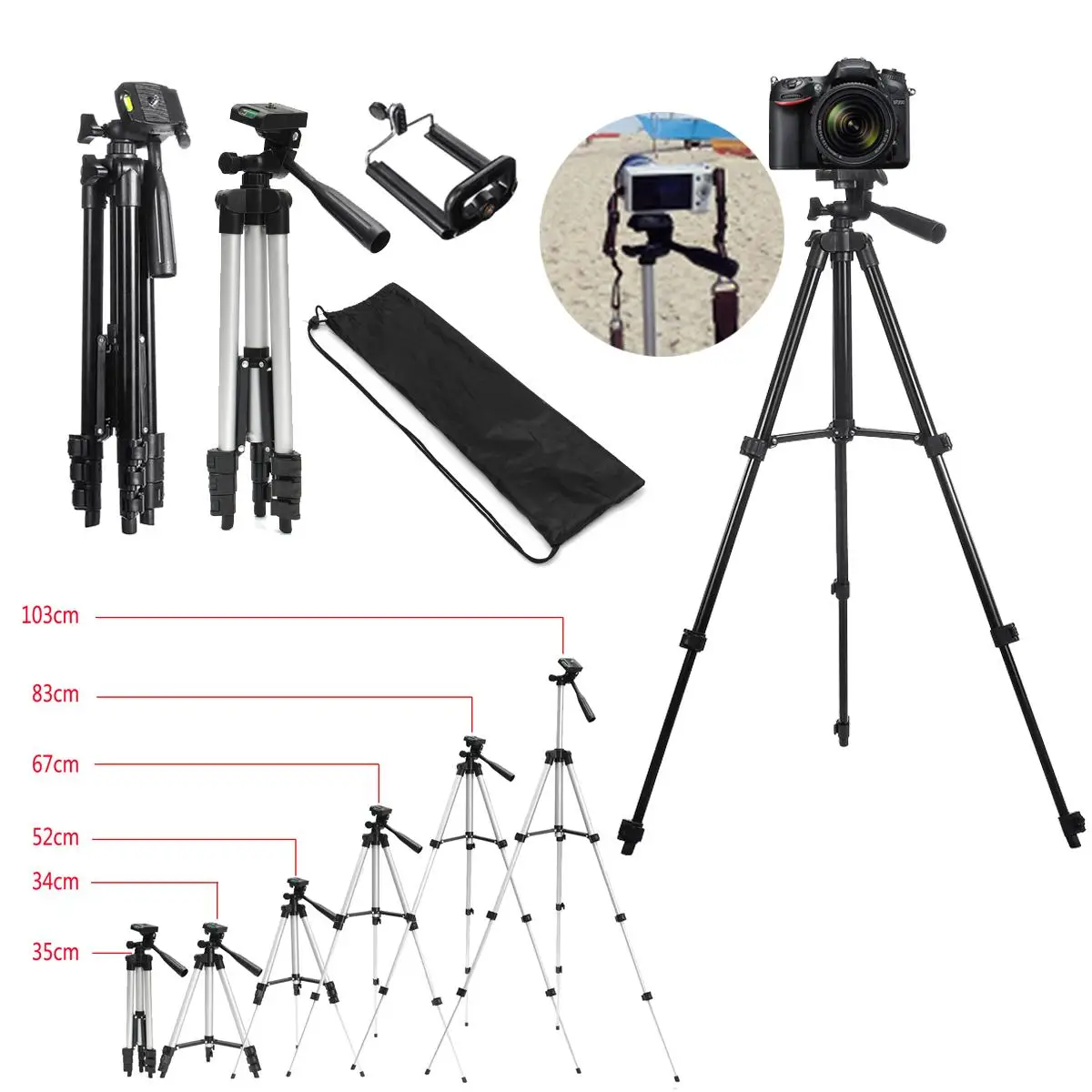 

Professional DSLR Camera Tripod Stand Aluminum Long Tripods Adjustable Tripod Stand Mount Holder Clip Set For Phone Camcorder