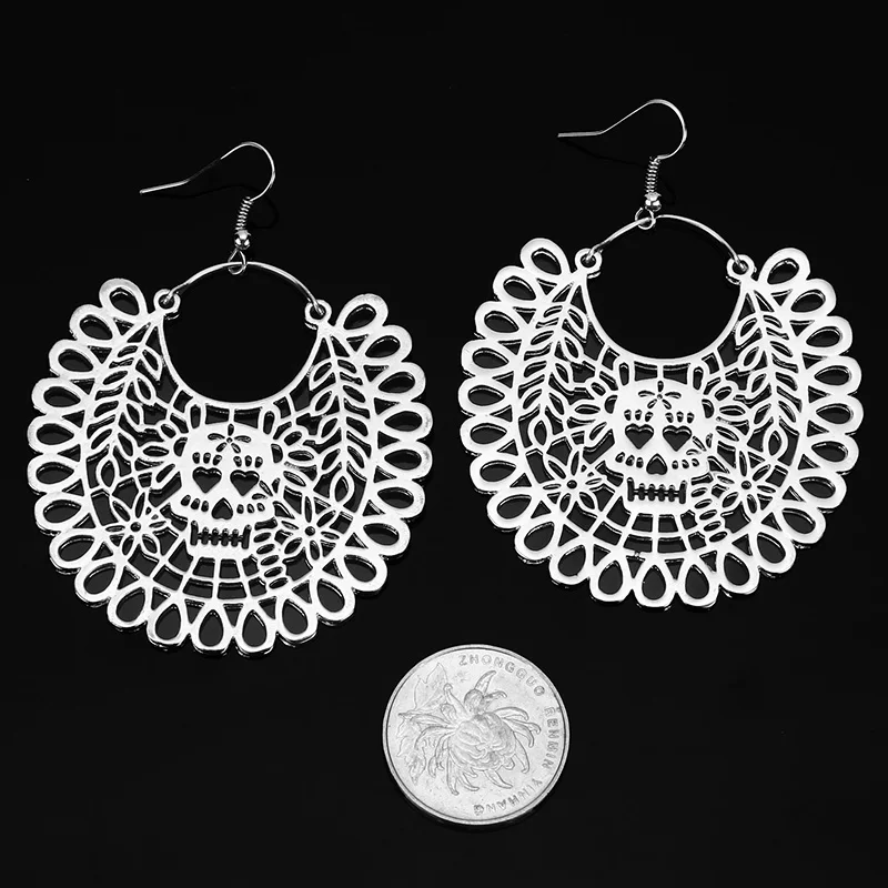 

Women Vintage Antique Alloy Drop Earrings Big Skull Heart Olive Branch Flower Dangle Earrings Hanging Casual Jewelry Accessories