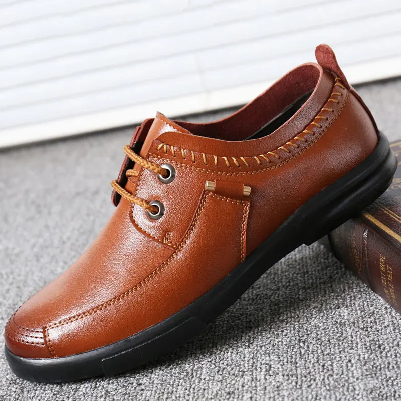 

Men Dress Genuine Leather Shoes Fashion Flat Lace Up Business Casual Shoes Loafers Male Oxford Breathable Formal Wedding Shoes