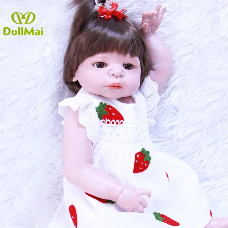 

23" 57cm full silicone reborn baby dolls real baby Victoria girl doll Strawberry dress bebes reborn corpo de silicone inteiro