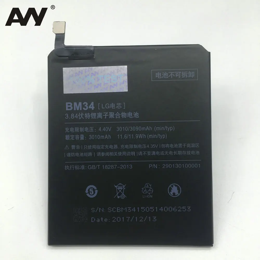 

Battery BM34 For Xiaomi Mi Note Pro 4GB RAM Octa Core Mobile Phone Rechargeable Replace Accumulator Batteries 3010/3090mAh
