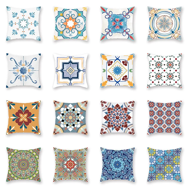 

Ethnic Mandala Pattern Printed Cushion Covers Decorative Flower Desginer Throw Pillow Case for Sofa Couch Living Room Decoration