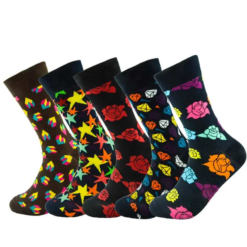 5 пар/лот, новые стильные хлопковые носки для мужчин, Harajuku tide dress, парные цветные подарочные носки на День святого Валентина, праздник - Цвет: Set.3