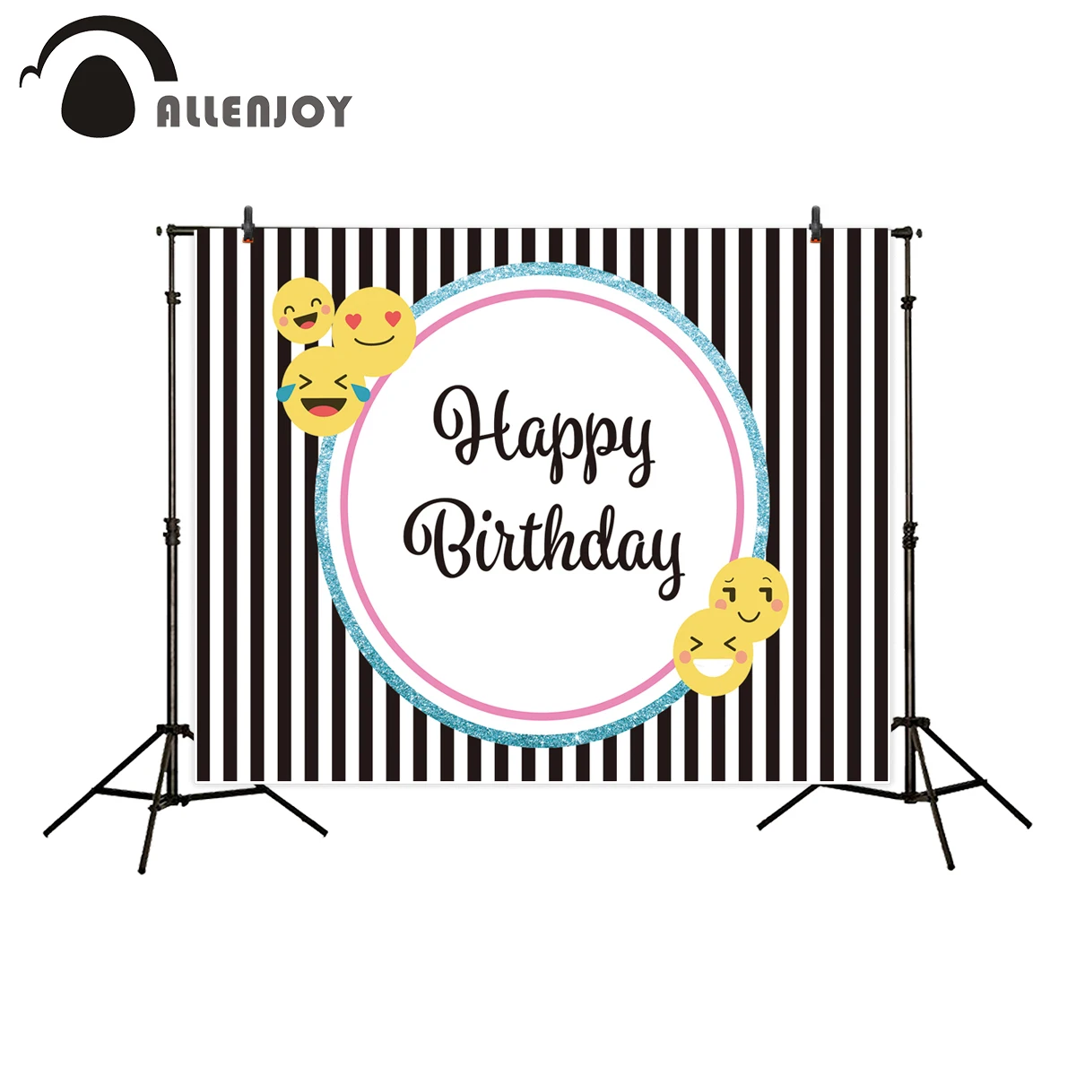 Allenjoy Photographie Toile De Fond Noir Blanc Rayures Smiley Belle Joyeux Anniversaire Photo Studio Arriere Plans Photographie Photocall Aliexpress
