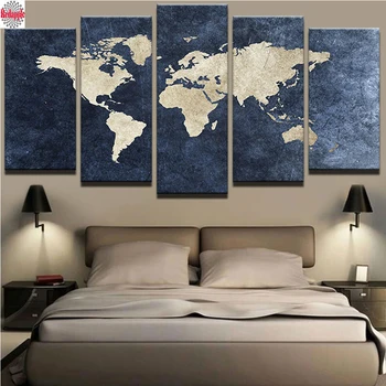 

DIY Diamond Painting 5 Pieces Blue World Map 3d Embroidery Patterns Cross Stitch Mosaic Needlework full drill square Rhinestone