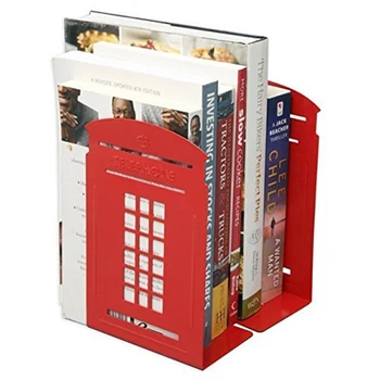 

1 Pair London Telephone Booth Design Anti-Skid Bookends Book Shelf Holder Stationery (Red)