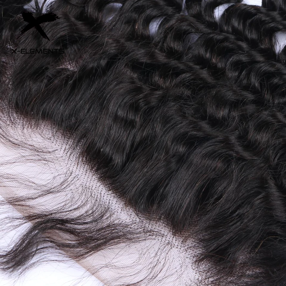 X-Elements Hair Deep Wave 13x4 Lace Frontal Non-Remy 100% Human Hair Malaysian Lace Frontal Bleached Knots Natural Color (6)