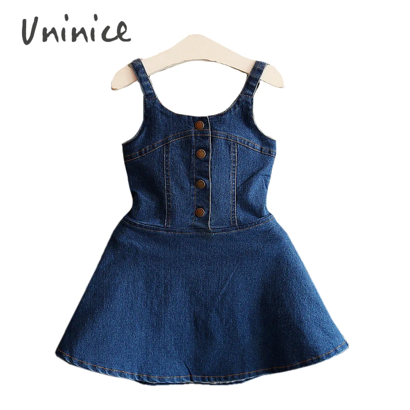 Summer Kids Girls Denim Dress Fashion Backless & Sleeveless Toddler