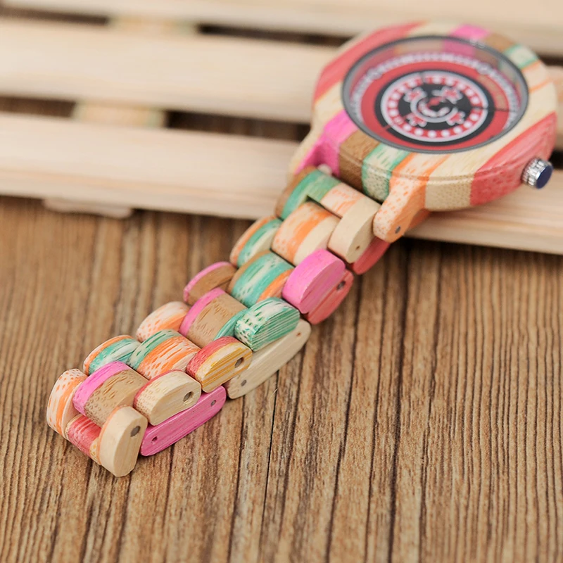 BOBO BIRD WP08 красочные бамбуковые деревянные часы для женщин с принтом циферблата деревянный ремешок кварцевые часы в подарок принимаем OEM дропшиппинг