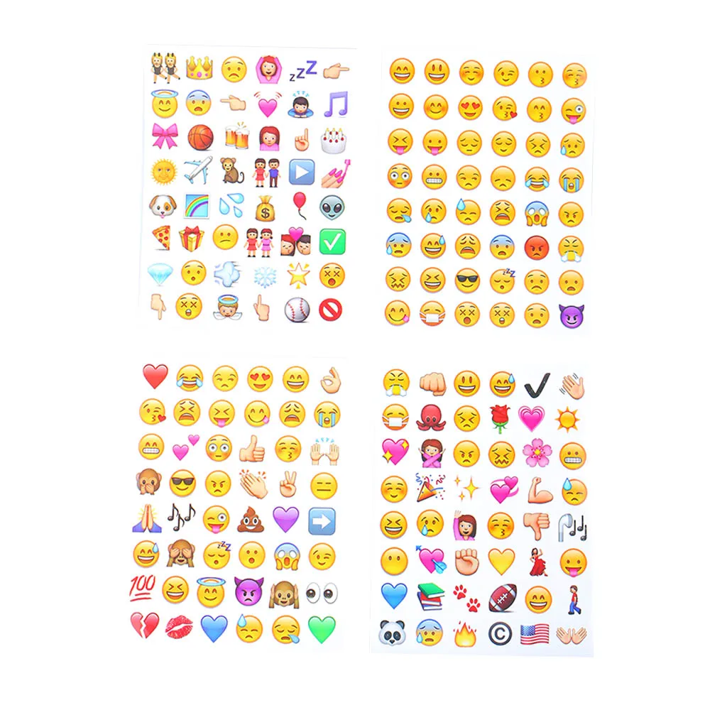 

4 Sheets Emoji Smile face Stickers for Diary Photo Phone Instagram Vinyl Notebook Smiley Icons Images of Emoticons