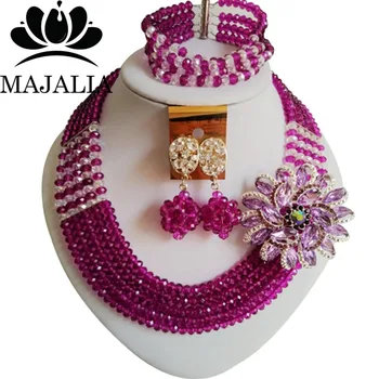 

Majalia Fashion Nigeria Wedding African Beads Jewelry Set Purple and Clear ab Crystal Necklace Bridal Jewelry Sets 5VU008