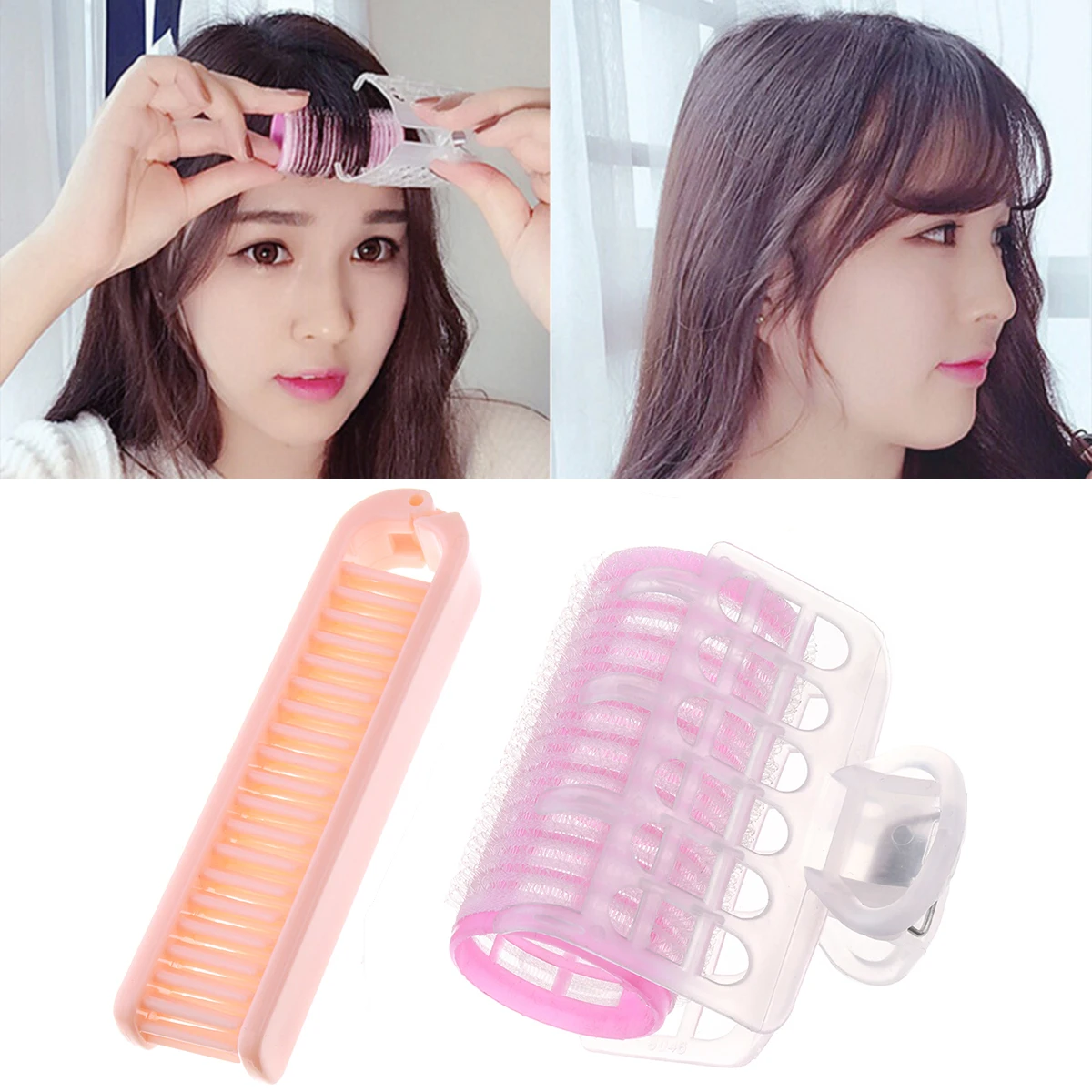 2pc/set Professional Hairdressing Tool Portable Straight Hair Comb+Air Bangs Hair Roller DIY