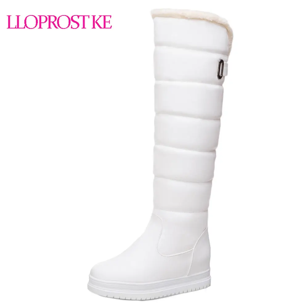 

Lloprost ke 2018 new knee high boots solid colors winter snow boots women waterproof round toe pu platform shoes woman D568