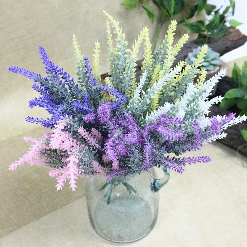 Flone 5 Branch Romantic Provence Lavender Artificial Flower Bouquet Simulation Plastic Flowers Wedding Home Party Decor Plants (6)