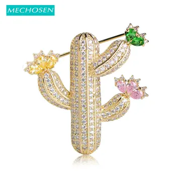 

MECHOSEN Luxury Cubic Zirconia Cactus Brooches For Women Gold Color Copper Plant Brooch Pins Clothes Dress Clips Christmas Gifts