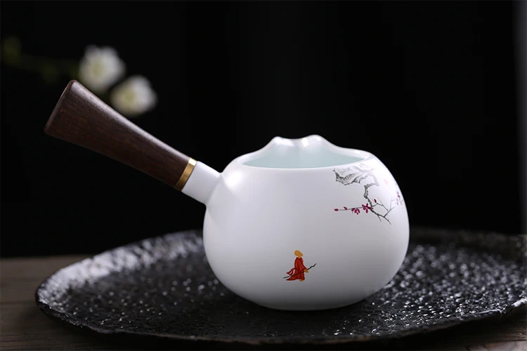 PINNY 200 мл ручная роспись Слива ярмарка чашка с деревянной ручкой матовый белый фарфоровый чайный набор высокого качества винтажный китайский чайный инструмент