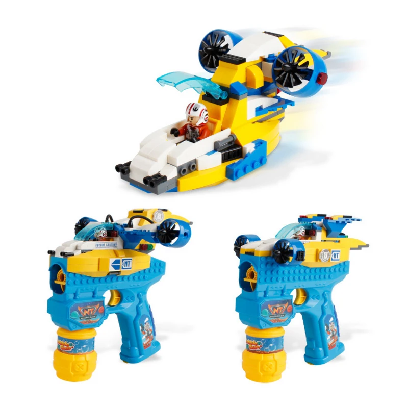 

Electric Blowing Bubbles Novelty Bubble Gun Children's Building Blocks Assembled Building Blocks Space Battleship Car Helicopter