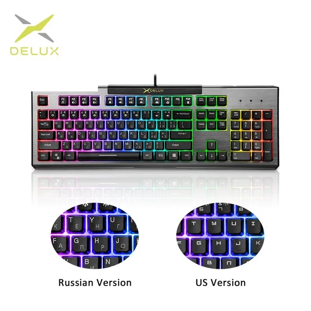 Best Offers Delux KM9036 US & Russian Version Gaming Keyboard 7 Color Backlight 104 Keys Standard Keypad Mechanical Feeling Gamer PC Laptop 