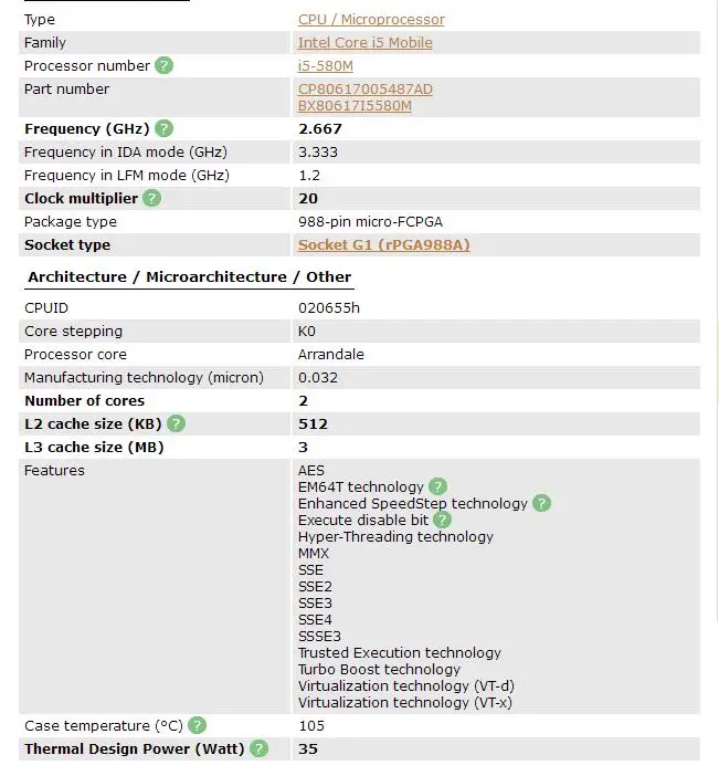 Intel Core I5 580m Processor I5 580m Laptop Cpu Pga9 Cpu 100 Working Properly Processor Processor I5 Core I5 580mi5 Processor Aliexpress