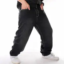 Модные Мешковатые стильные мужские джинсы хип-хоп свободные большие карманы Мальчики скейтборд рэп панк состаренные черные ковбойские брюки плюс размер 46