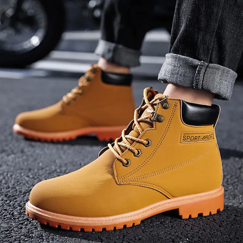 Autumn Men Ankle Boots Lace Up Men Fashion Mens Cowboy Boots Working Shoes Man Safety Timber Land Shoes Martin Army Boots