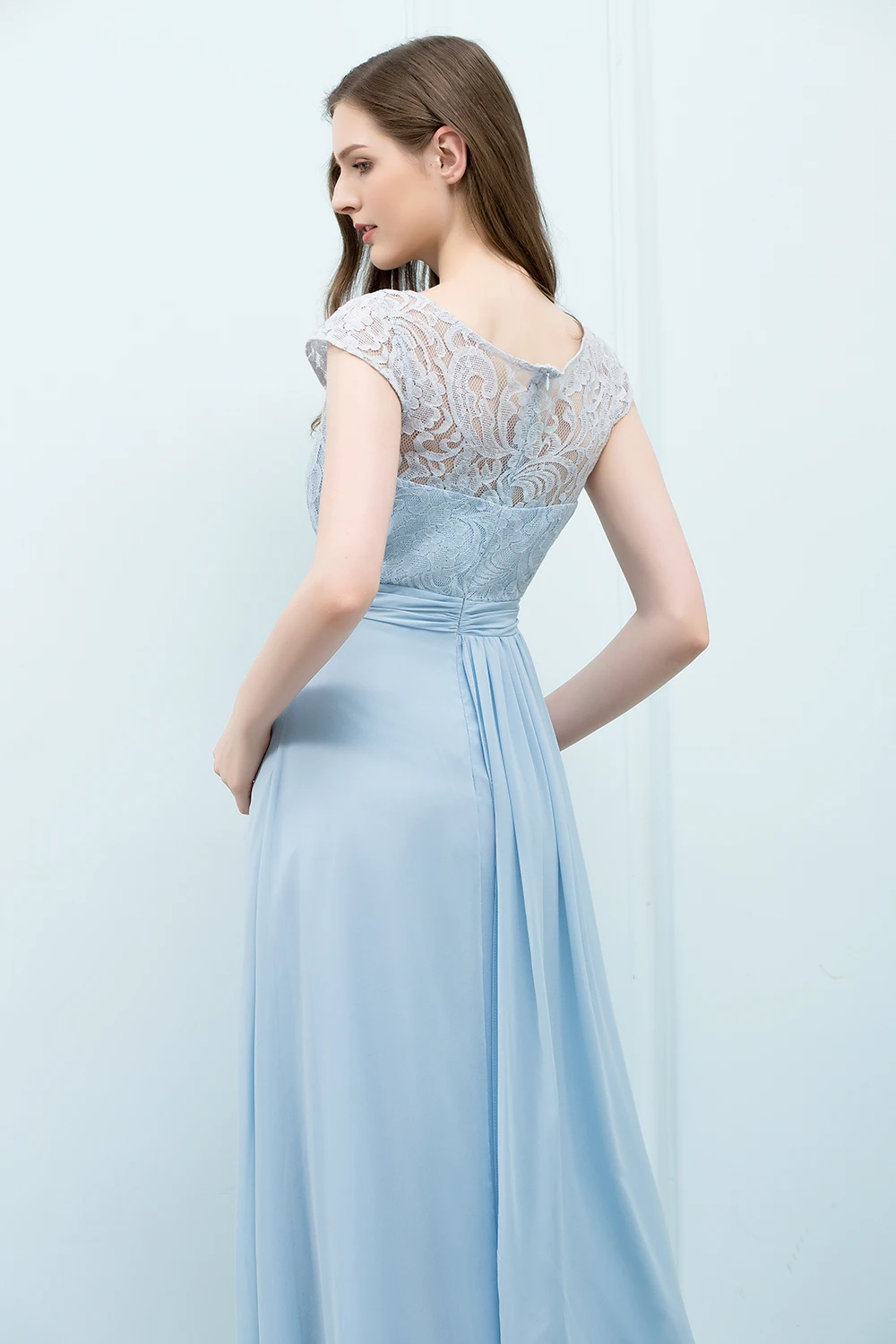 Robe demoiselle d'honneur Небесно-Голубой линии кружевное платье подружки невесты длинные 2019 без рукавов шифоновое платья бальные