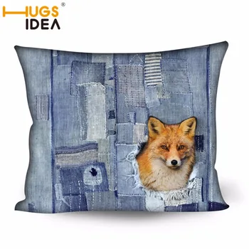 

HUGSIDEA Lovely Animal Cat Pattern Cushion Covers Denim Cute Fox Pillow Cover for Home Decorative Sofa Throw Square Pillow Case