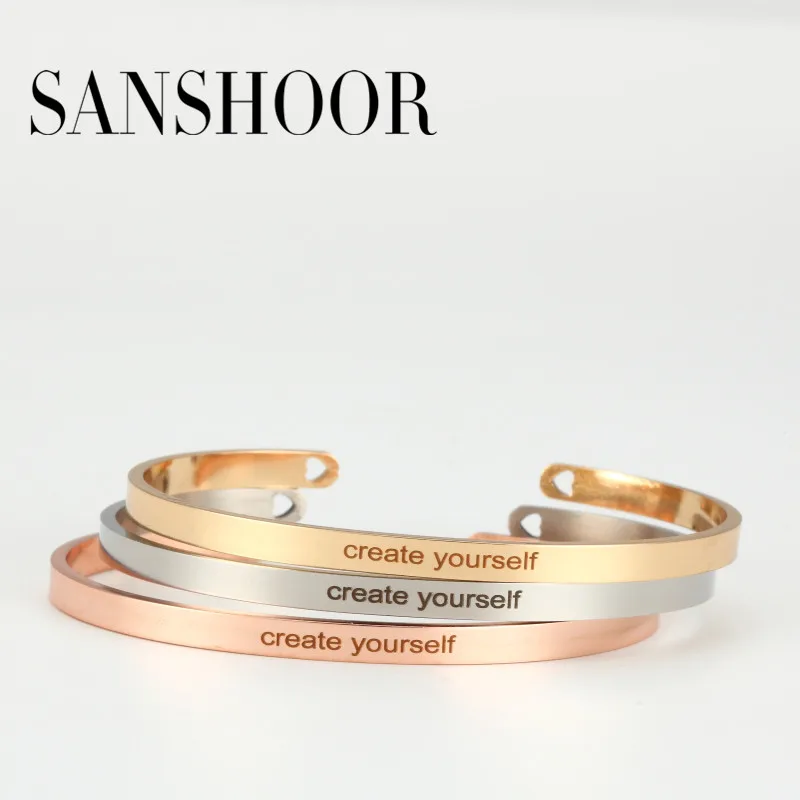 Sanshoor 3.5 мм Браслет СОЗДАЙ СЕБЯ Персонализированные Открытые Манжеты Вдохновение
