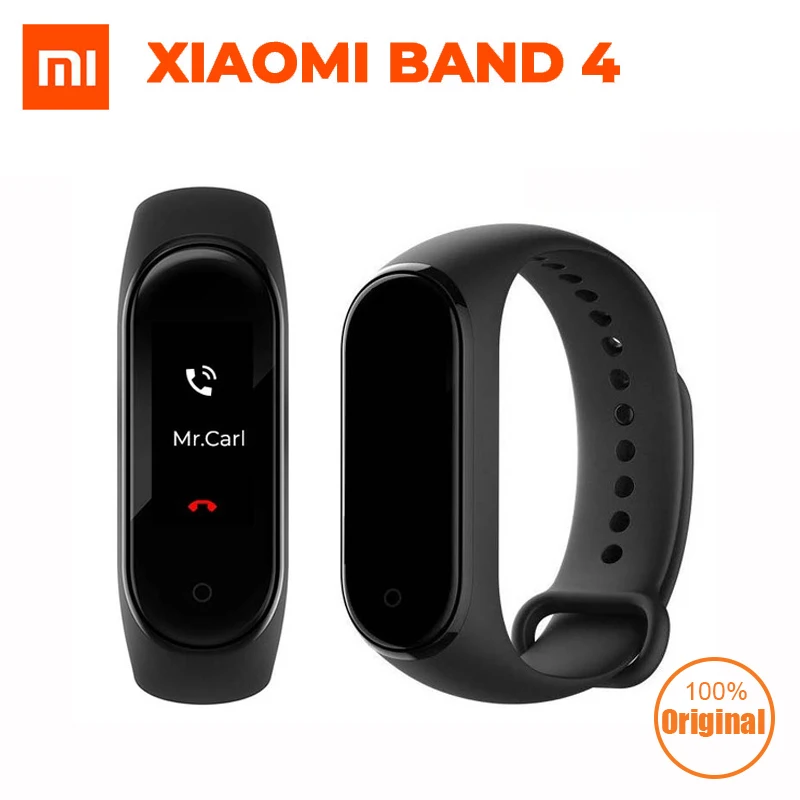 Xiaomi mi Band 4 музыкальный Смарт mi band 4 браслет пульсометр фитнес 135 мАч цветной экран Bluetooth 5,0 - Цвет: Black