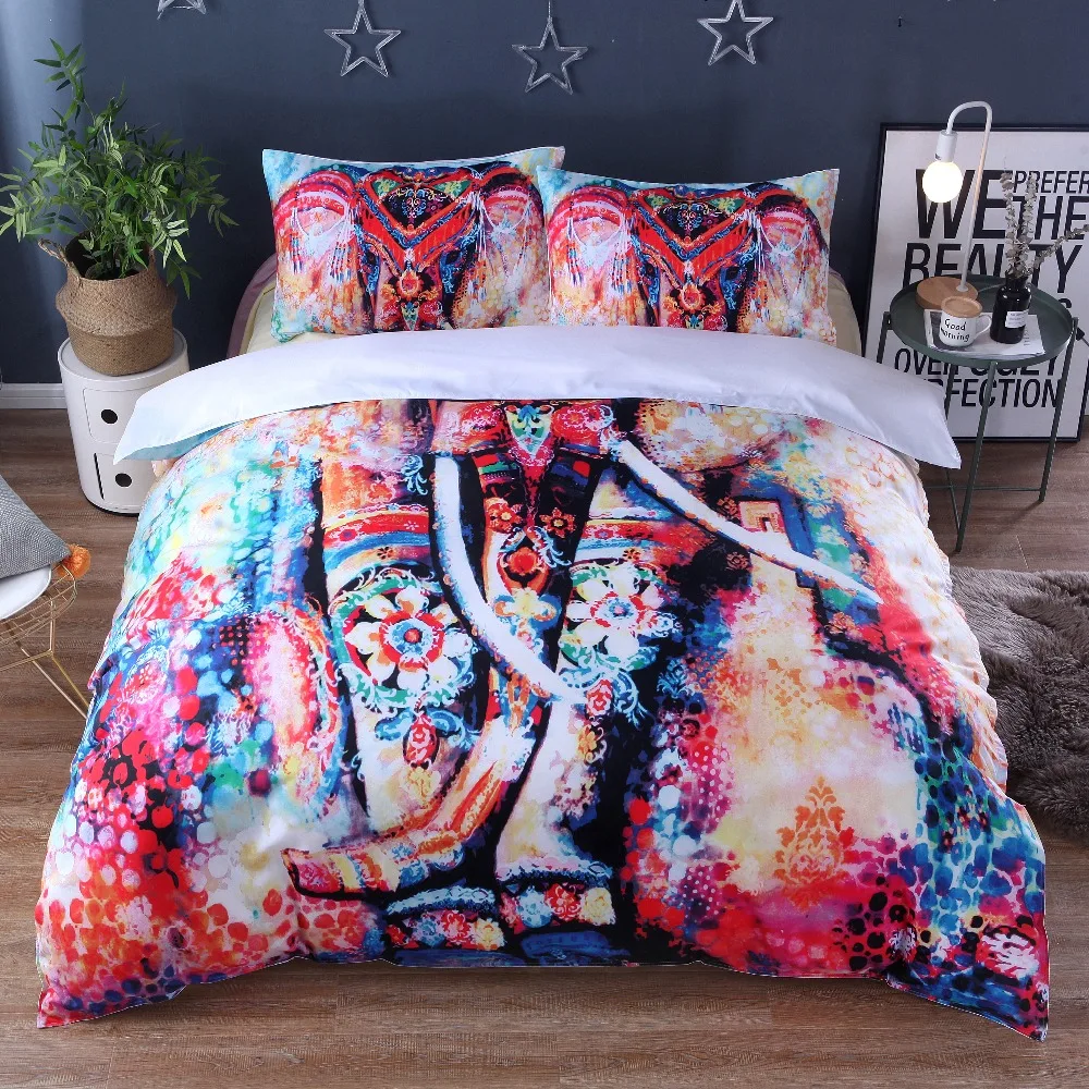 Fuya 3 Pieces 3d Elephant Water Colorful Bedding Set Bohemia King