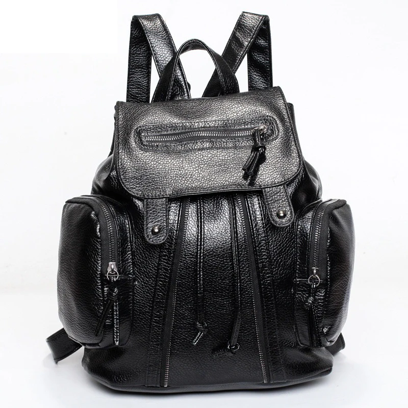 Fashion Women Backpack PU Leather Black Shoulder School Bags For Teenagers Girls Female Casual Travel Bags