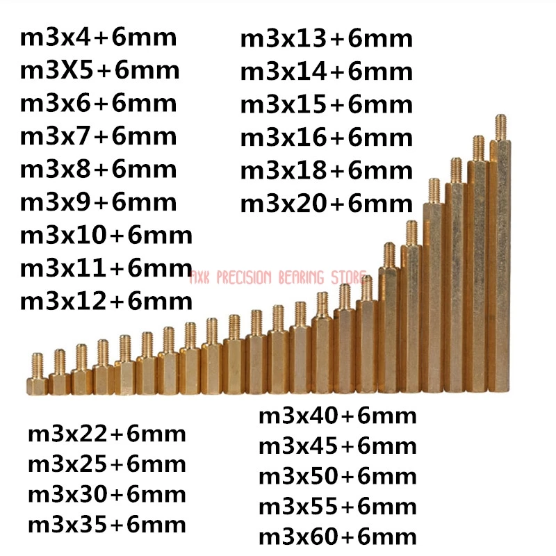 M3 Male 6 мм x Female 4-60 латунная прокладка (4-60)+ медных шестигранных стоек m3 *(4-60)+ |