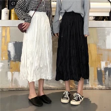 Простая Весенняя Классическая плиссированная юбка с эластичной резинкой на талии миди юбка в складку Jupe Femme Falda Mujer Gonne Gonna Saia