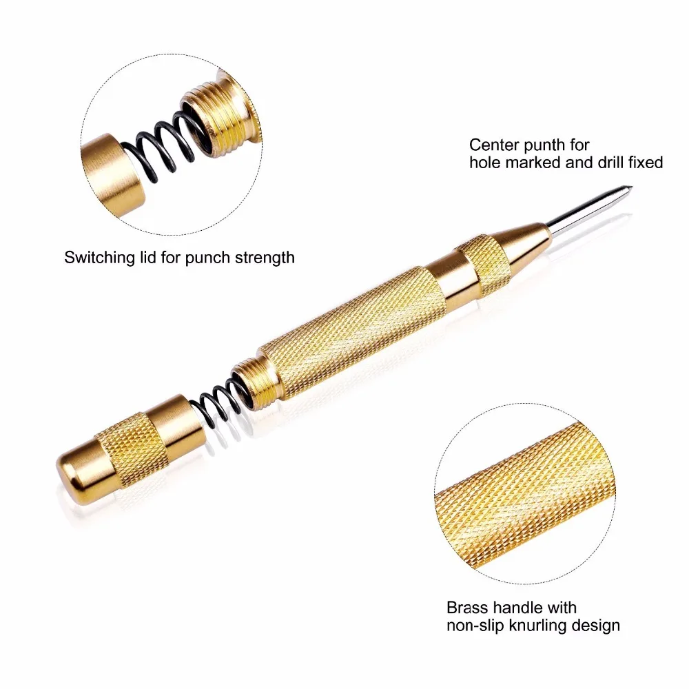 4pcs HSS Titanium Coated Step Drill Bit for Metal/ Wood Drilling hole +Automatic Center Punch 3/16