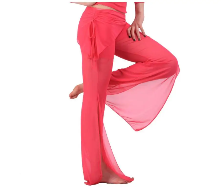 Сексуальные женские брюки с разрезом для танца живота, эластичные длинные брюки, удобные спортивные штаны, Стрейчевые танцевальные костюмы, наряд черного цвета - Цвет: Rose