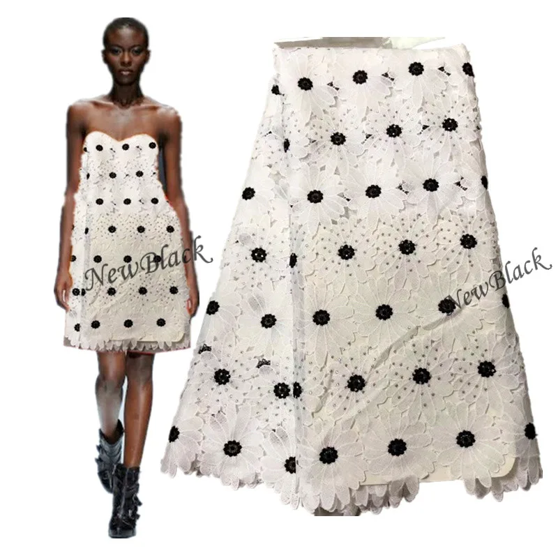 

African Lace Fabrics 5yard Guipure Lace Fabric 2019 High Quality Nigerian 3D laser cut lace fabric white color cord lace