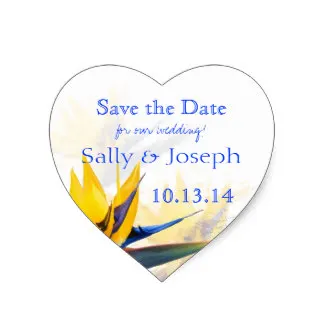 

3.8cm Bird of Paradise Heart Shaped Wedding Sticker