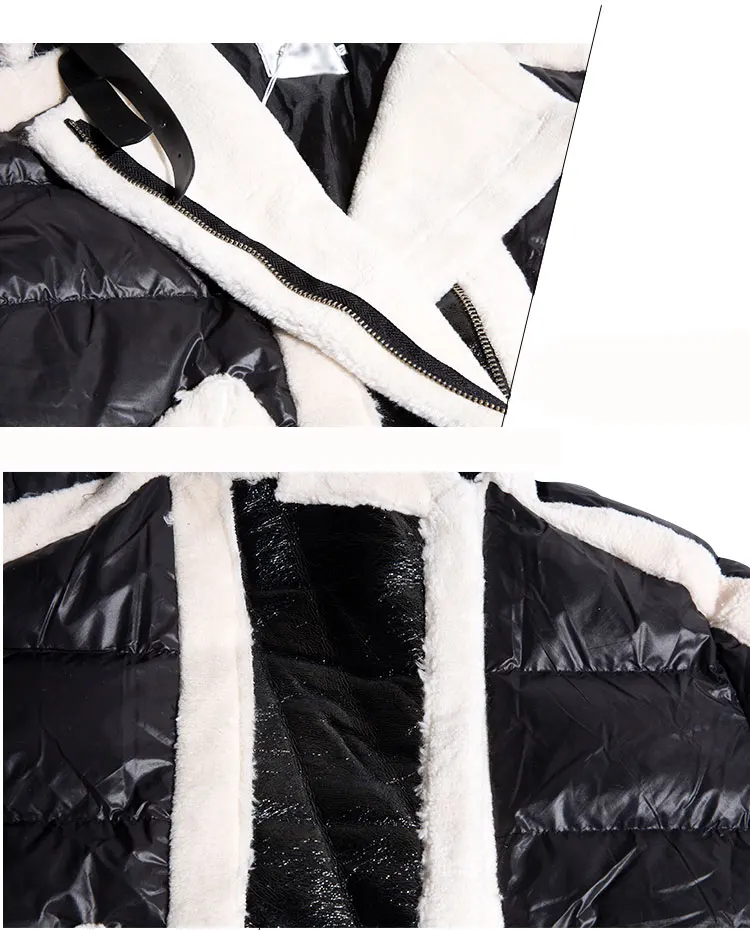 Зимняя женская серебряная куртка из овечьей шерсти один пуховик модное глянцевое хлопковое пальто с воротником-стойкой женская теплая верхняя одежда H106