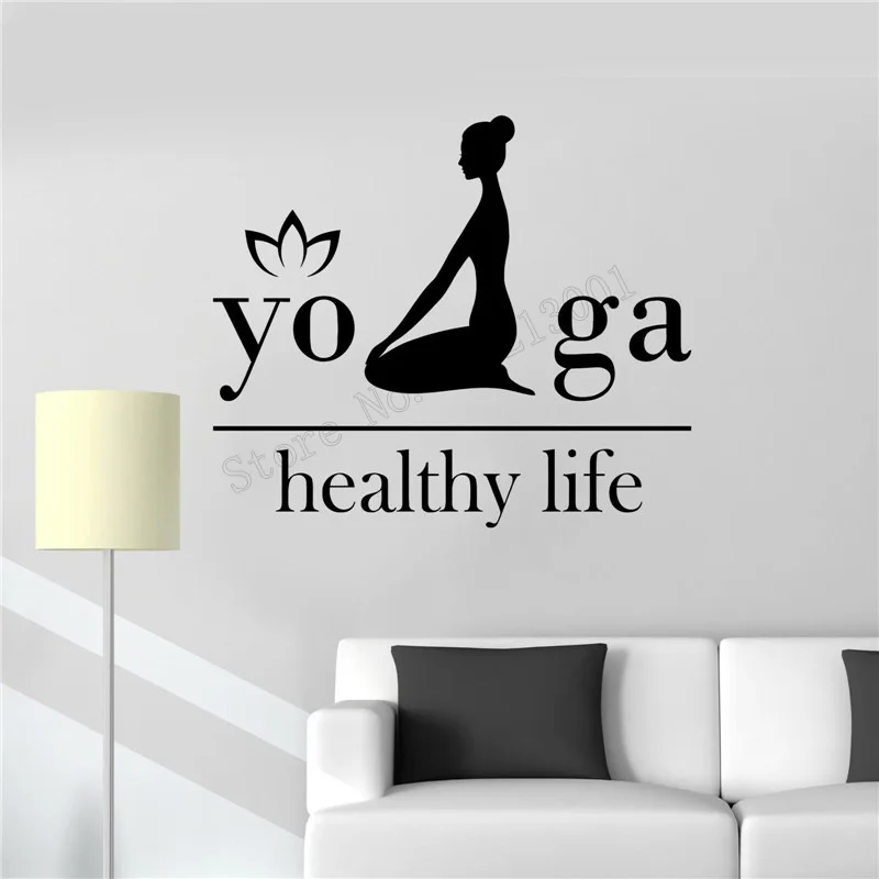 

Art Wall Sticker Yoga Wall Decoration Vinyl Art Removeable Poster Women Girl Healthy Life Lotus Mural Vinyl Beauty Decal LY215